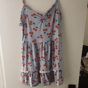 XL Cherry Print Casual Top - Blue and Red